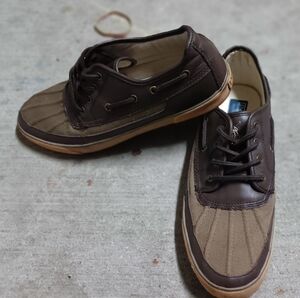Polo Ralph Lauren Parkstone Low Brown Canvas Leather Shoes Men Sz.12